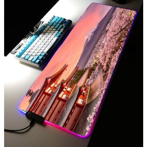 LED Light Gaming Mouse Pad RGB Super Soft Large Keyboard Cover Cherry Blossoms Mat Computer Custom Laptop Grease for Keyboard