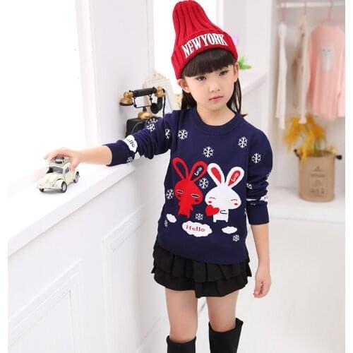 Spring Autumn and Winter Sweater Girl T-shirt Shirt Sweater Knit Thickened Double Rabbit Baby