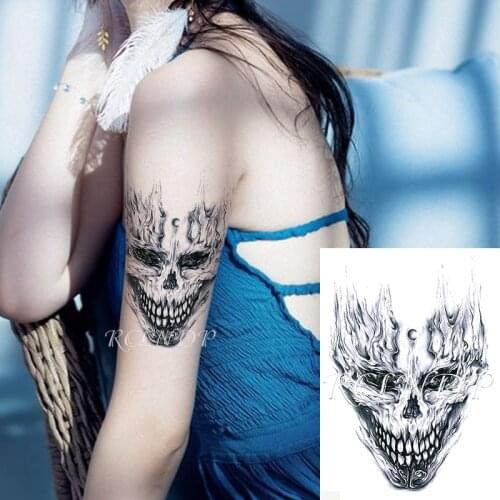 Waterproof Temporary Tattoo Sticker Water-shape Head Skull Moon Horrible Cool Pattern Fake Tatto Flash Tatoo Art for Men Women
