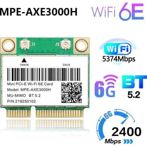 5374Mbps WiFi 6E Mini PCI-E Network WiFi Card MU-MIMO Dual Band 2.4G/5Ghz/6Ghz 802.11AX Compatible Bluetooth 5.2 For Windows 10