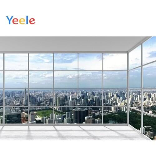 Yeele Clouds Buildings Window Frame Interior Modern Photography Backgrounds Customized Photographic Backdrops for Photo Studio