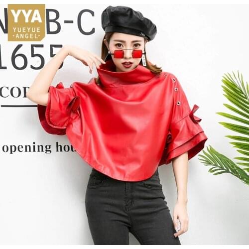 2020 New Spring Womens Short Jacket Korean Batwing Sleeve Genuine Leather Coats Loose Fit Streetwear Cape Coat Plus Size S-4XL