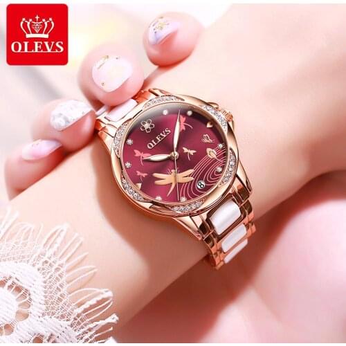 OLEVS Luxury Brand Women Mechanical Watch Ceramics Watchstrap Automatic Mechanical Watches for Women Gift for Women