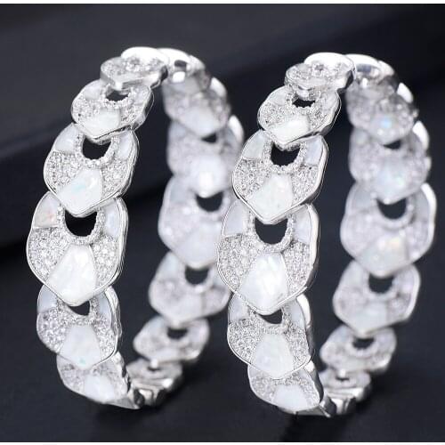 LARRAURI Trendy Abalone Shell Cubic Zirconia Statement Big Hoop Earrings For Women Round Circle Wedding DUBAI Bridal Earrinngs