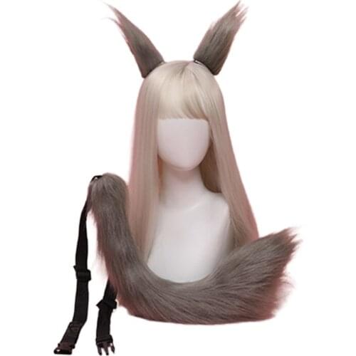 Women Long Fur Animal Ears Hair Clip Tail Set Plush Lolita Headwear Anime for Halloween Christmas Cosplay Accessories LX9E