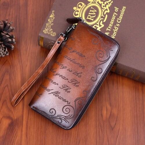 Women Genuine Leather Wallet Long Printing Letter Cloud Female Lady Card Retro Clips Purse Clutch Handy Money Bag
