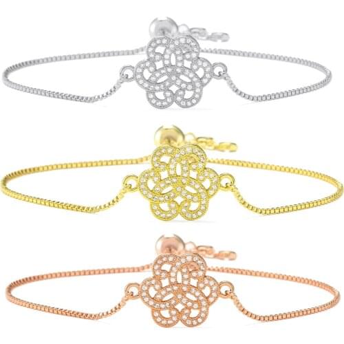 Rose Window Flower Zircon Charm Adjustable Chain Bracelet for Women Lover Girls Jewelry