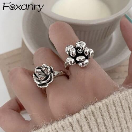 Evimi Vintage Punk 925 Sterling Silver Sweet Flower Rings Fine Jewelry for Women New Fashion Creative Party Accessories