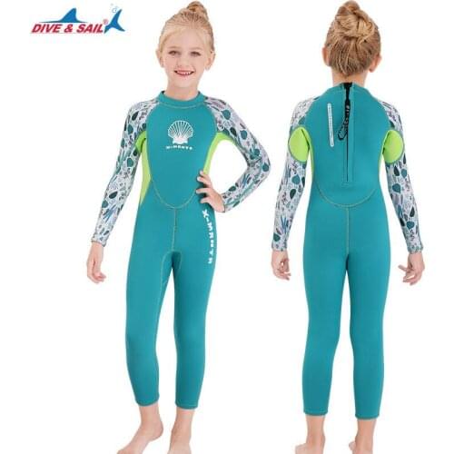 2020 Kids grils wetsuit 2.5mm diving suit one piece warm winter bathing suit girls long sleeve suit wet suit for cold water