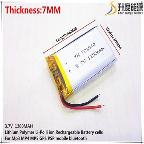 3.7V 1200mAh 703048 Lithium Polymer Li-Po li ion Rechargeable Battery cells For Mp3 MP4 MP5 GPS mobile bluetooth