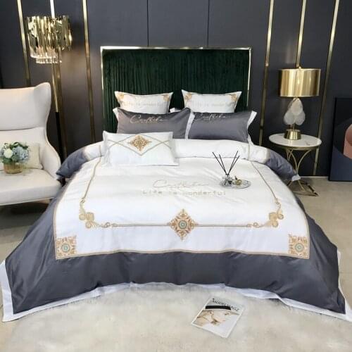 Luxury embroidery Bedding Set cotton Bed Linens Bed Sheet Set pillowcase Bedclothes Queen/King Size Imitate silk Bed cover 4pcs