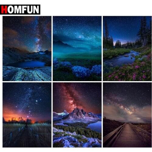 HOMFUN Diamond painting "Night view mountain" Full Square/Round Drill Wall Decor Inlaid Resin Embroidery Craft Cross stitch