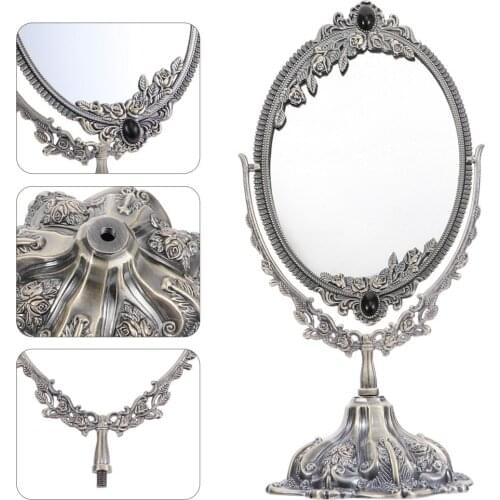 Antique Makeup Mirror Decorative Retro Tabletop Swivel Mirror with Stand