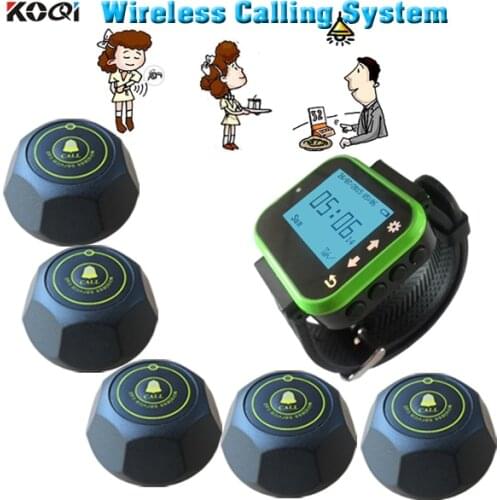 Wireless Waitress Call Paging System Watch Receiver with 5 Button Bell black color