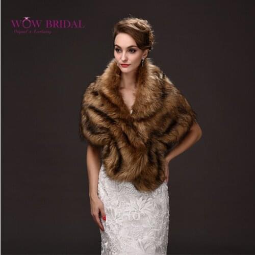 Wowbridal 2021 Noble Wedding Jacket Submissive Faux Fur Criss-Cross Shawl Bridal Coat Accessories PJ0074
