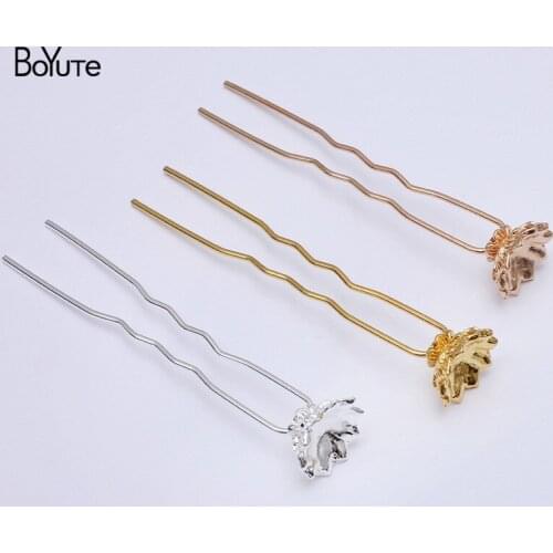 BoYuTe (20 Pieces/Lot) 15*8MM Metal Alloy Lotus Bead Caps Welding 9*70*1.2MM Iron Hair Fork Diy Hair Accessories Materials