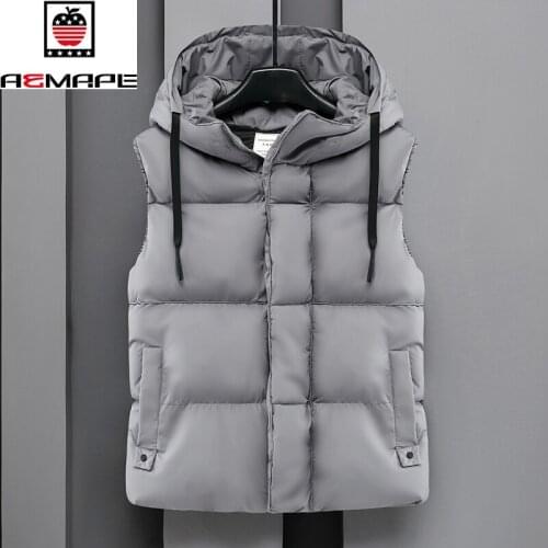 AEMAPE brand Mens Casual Hooded Vest Solid Sleeveless Jacket Quality Outwear Winter Male Thick Keep Warm Waistcoat Zipper