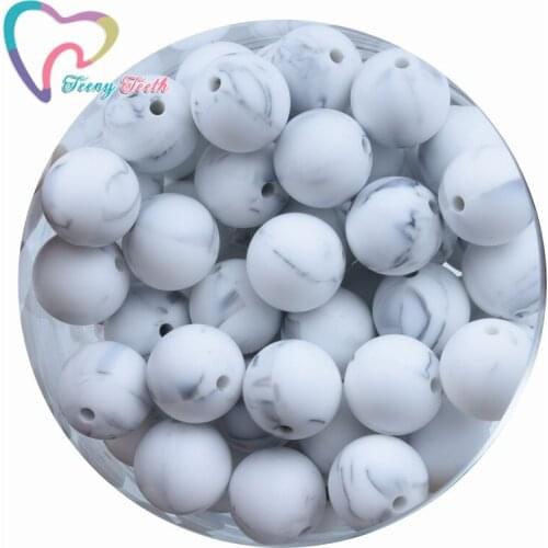 100 PCS Marble White Silicone Round Perles Beads 9-19 MM Baby Teether Silicone Perles Teething Beads For Necklace Pacifier Chain