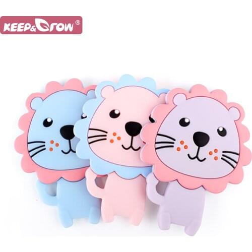 BPA Free Silicone Teether Lion Cartoon Animal Rodents Teething Pacifier Chain 1/5/10pcs Food Grade Baby Chewable Teether Toys