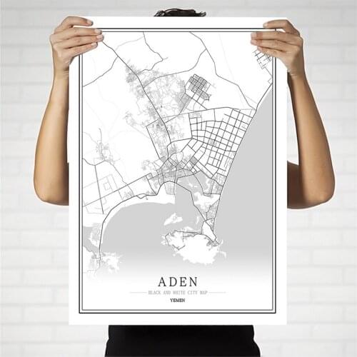 Yemen Black and White City Map Poster Nordic Living Room Sana Aden Hudaydah Wall Art Home Decor Canvas Painting Creative gift