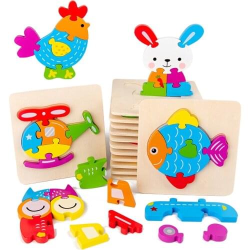 Baby Wooden Puzzle Toys For Toddlers Developing Jigsaw Early Educational Kids Toys For Children Game Cartoon Animal Gift 3 Years