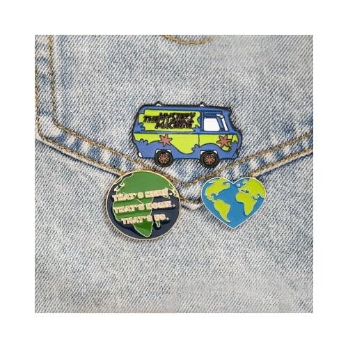 The Mystery Machine Heart Home Us Earth Shape Enamel Pin