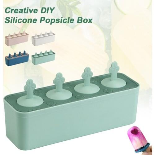 2021 Home Ice Cream Mold Popsicle DIY Tool Silicone 4-hole Ice Mold Children Dessert Ice Cream Mold Kitchen Tools DIY Ice Cream