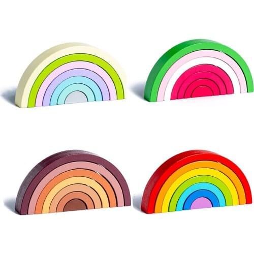 Wooden Building Blocks Set Toys Rainbow Montessori Childrens Puzzle Jenga Enlightenment Color Cognition Education Gift for Kids