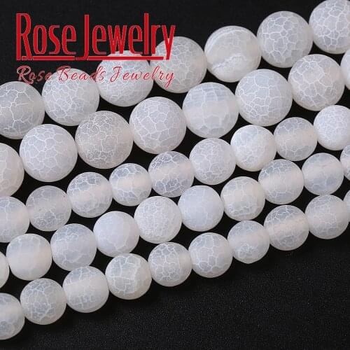 Natural Stone White Frost Cracked Agates Onyx Loose Beads for Jewelry Making 4 6 8 1012 mm Round Beads Diy Bracelet 15" Strand