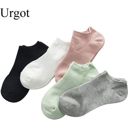 Urgot 5 Pairs Women Solid Casual Cotton Short Socks for Ladies Concise College Breathable Comfortable Trendy Japanese Korea Sock