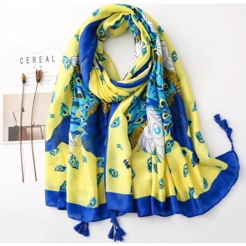 2020 Women New Fashion Animal Peacock Pattern Viscose Scarf High Quality Print Soft Shawls And Wraps Bufandas Mujer Hijab Snood
