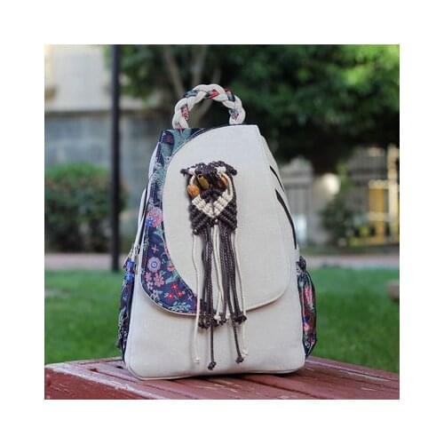 New Coming string appliques national zipper&hasp backpacks!Nice bohemian prints women casual backrack Versatile canvas backruck