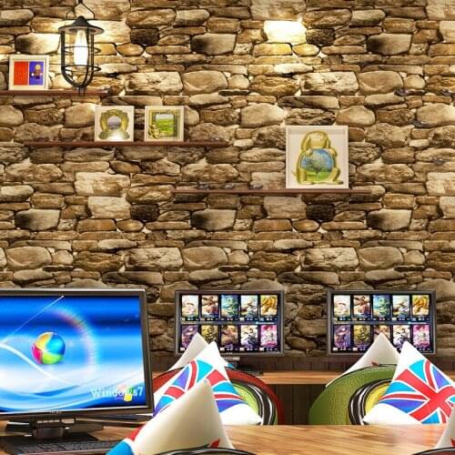 Imitation Pattern Wallpaper Retro Stone Rock Stone 3d Stereo Restaurant Living Room Pvc Waterproof Deep Embossed Wall Paper 3d