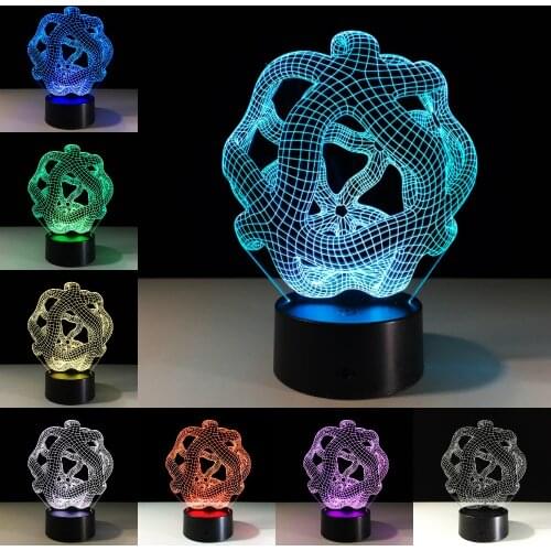 Peculiar Abstract 3D Lamp Spiral Round Circles Lamp for Home Decoration Office Bar Studio Atmosphere Mood Lighting with 7 Color