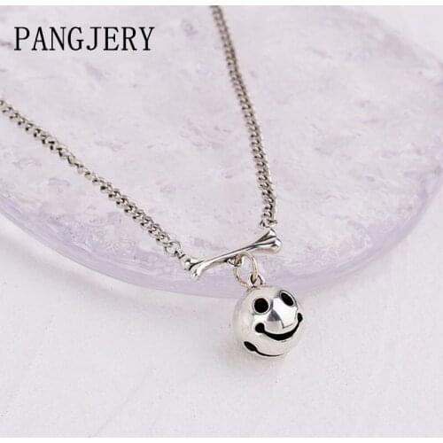 PANGJERY 925 Sterling Silver Necklaces for Women INS Fashion Simple Temperament Smiley Face Little Bell Party Fine Jewelry Gifts