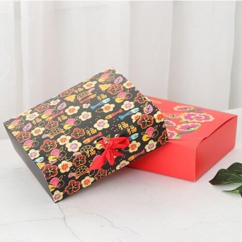 6 Type Spring New Year Red Gift Box With Red Ribbon Chocolate Biscuit Candy Packag Box Party New Year Blessings Gift Decoration