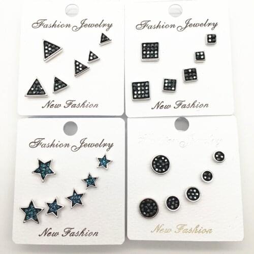 Ms Betti Zhefanku Geometric Drusy Star Stud Earrings Square or Round 3prs/set 2021 New Year Jewelry Gift With Blue Box