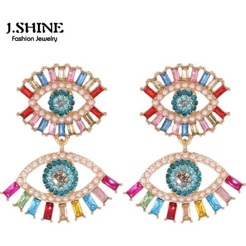 JShine 2 Colors Hyperbole Rainbow Crystal Eye Earrings Big Double Devil Eye Earring Korean Statement Earrings Women Accessories