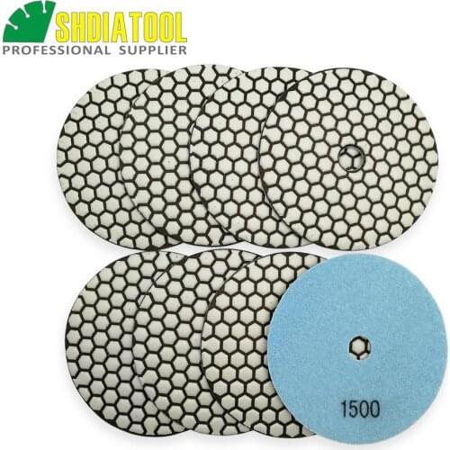 SHDIATOOL 8pcs Diam125mm #1500 Stone dry sander disk 5"Resin bond diamond flexible polishing pads granite marble Polisher Pads