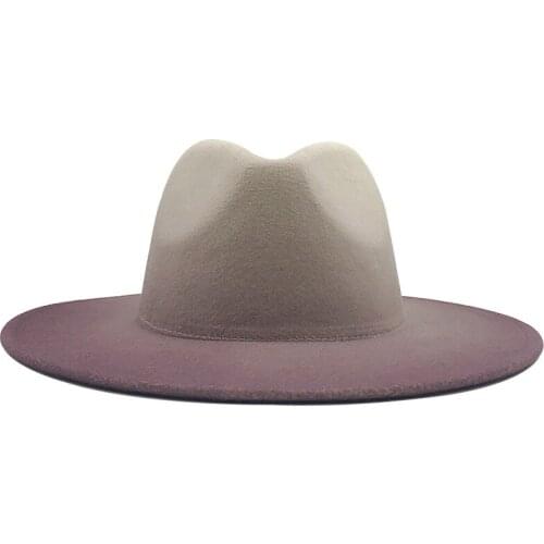 Womens Felt Hat Fedoras Big Brim Hats Cowboy Tie-dye Autumn Winter Hats For Men Jazz Hats Two-color British Hat 2020