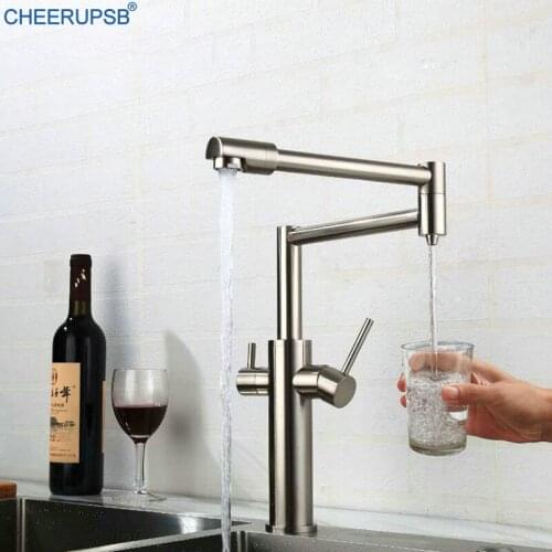 Kitchen Filtered Faucet Stream Drink Water Deck Mount Mixer Tap Brush Nickel Folding Filter Faucets 360 Degree Rotation Torneira