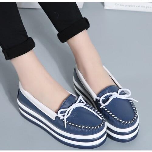Urbutifo Summer Women Platform Flats Loafers Slip-On Thick Bottom Sneakers Leather Casual Shoes for Women Mocassin