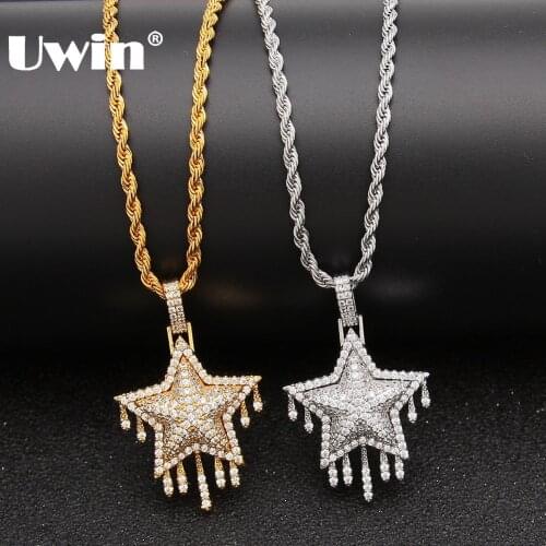 Uwin Cubic Zirconia Dripping Star Pendant Gold Silver Color Fashion Hiphop Necklace Jewelry For Men Women Iced Out Chain
