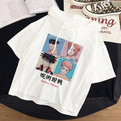 Hot Japanese Anime Jujutsu Kaisen Women T-shirt Loose Oversized T-shirt Summer Hooded Tshirts Tops Tees Harajuku Short Sleeve