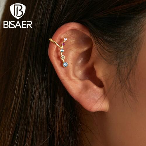 BISAER 1pcs 925 Sterling Silver Earrings Gold Colorful Crystal Earrings For Women Anniversary Fine Jewelry Gift ECE1271