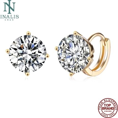 INALIS Romantic Clip Earrings For Women Geometric Clear Cubic Zircon Champagne Gold Female Earring Fashion Jewelry New Arrival
