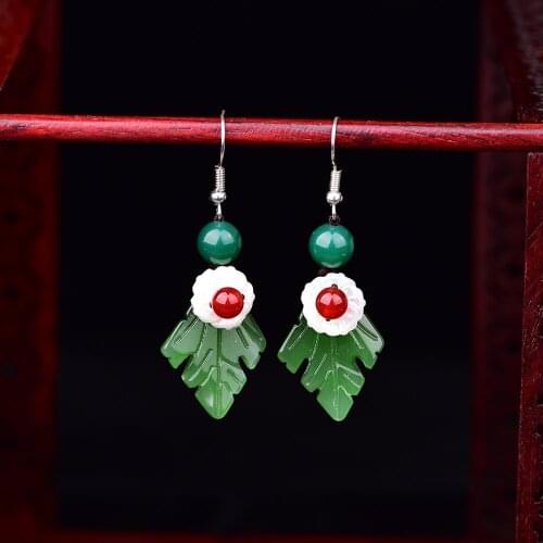 Personal Creative Green Onyx Leaves Eardrop Natural Shell Red Chalcedony Earrings For Women Party Jewelry Gift Classic