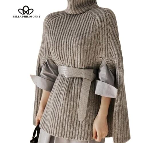 Bella Philosophy 2019 Winter Turtleneck Womens Pullovers Solid Womens Sweater Cape Style Batwing Sleeve Womens Sweater