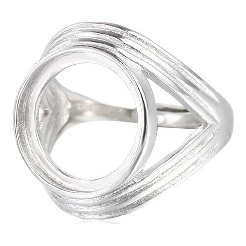 Ring Setting for 14x14mm Round Cabochons Ring Base White Gold Plated 925 Silver Adjustable Ring Blank SR0178