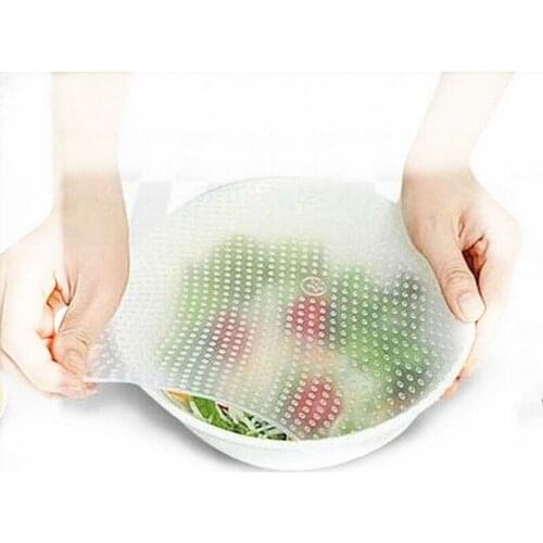 100set 4pcs(3size)/set Silicone Food Wraps Seal Cover Multifunctional Stretch Food Fresh Keeping Saran Wrap Kitchen Tools